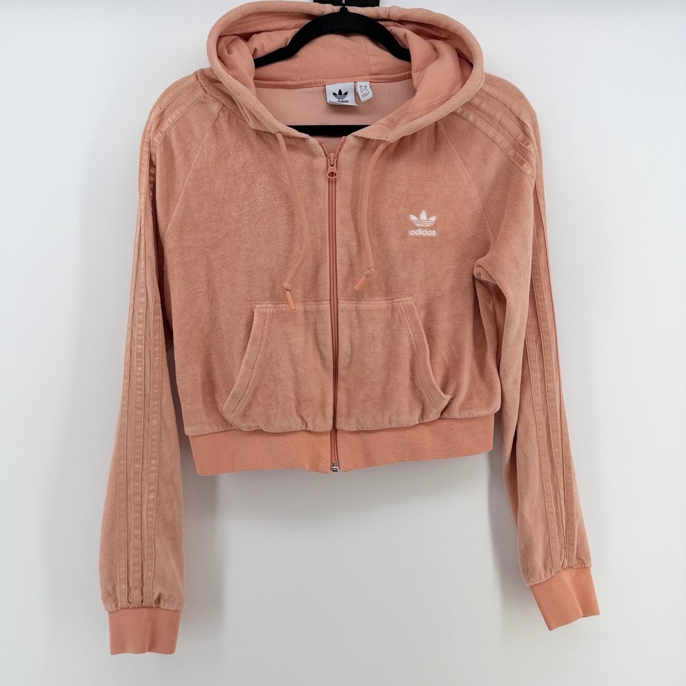 Adidas Originals Velour Cropped Hoodie Peach Zip‎ Up Track Jacket Medium
